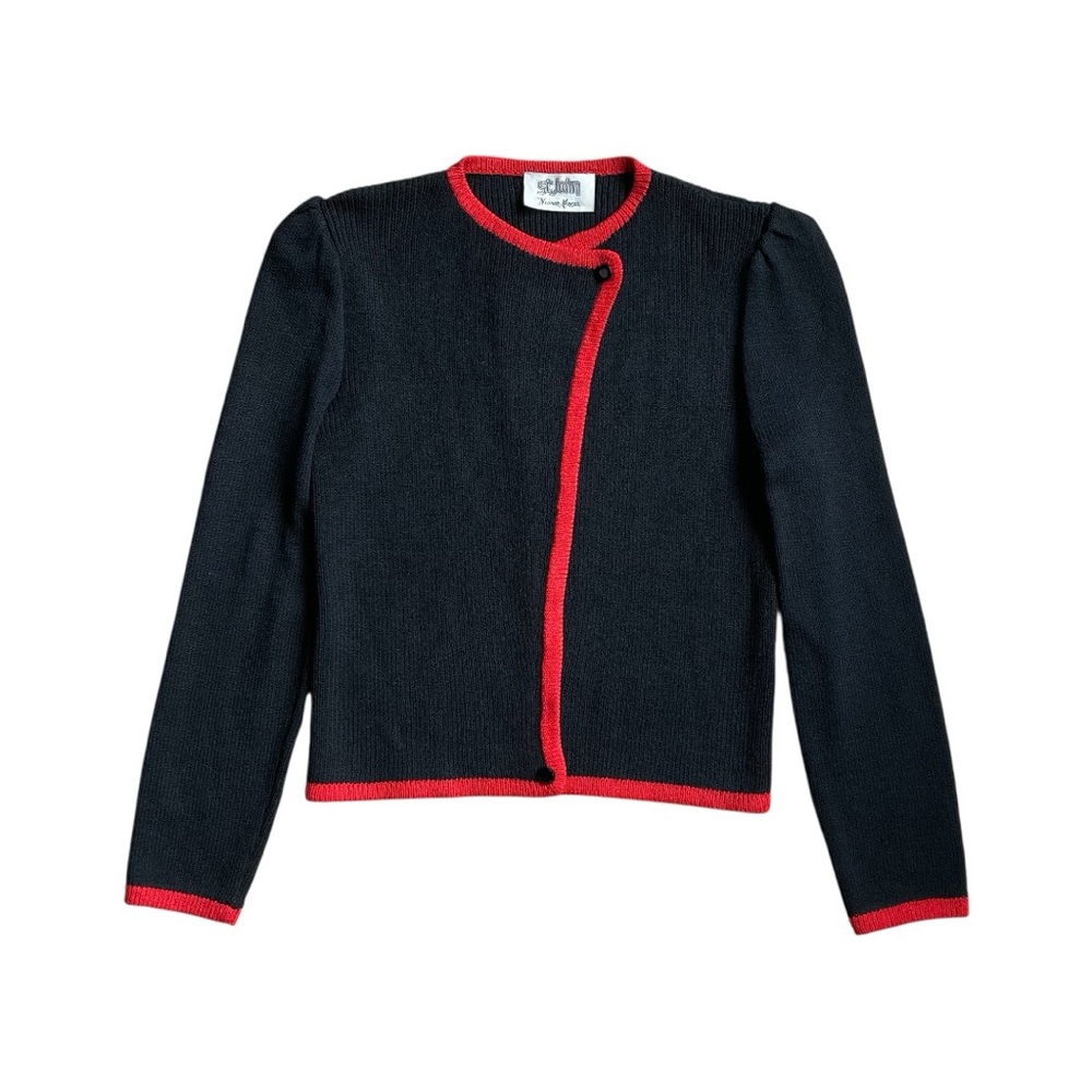 Vintage St. John Knit Cardigan Women’s Size Small Black Red Trim‎ Luxury